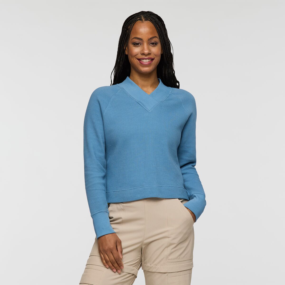 Atajo Long Sleeve Waffle V Neck   Women's